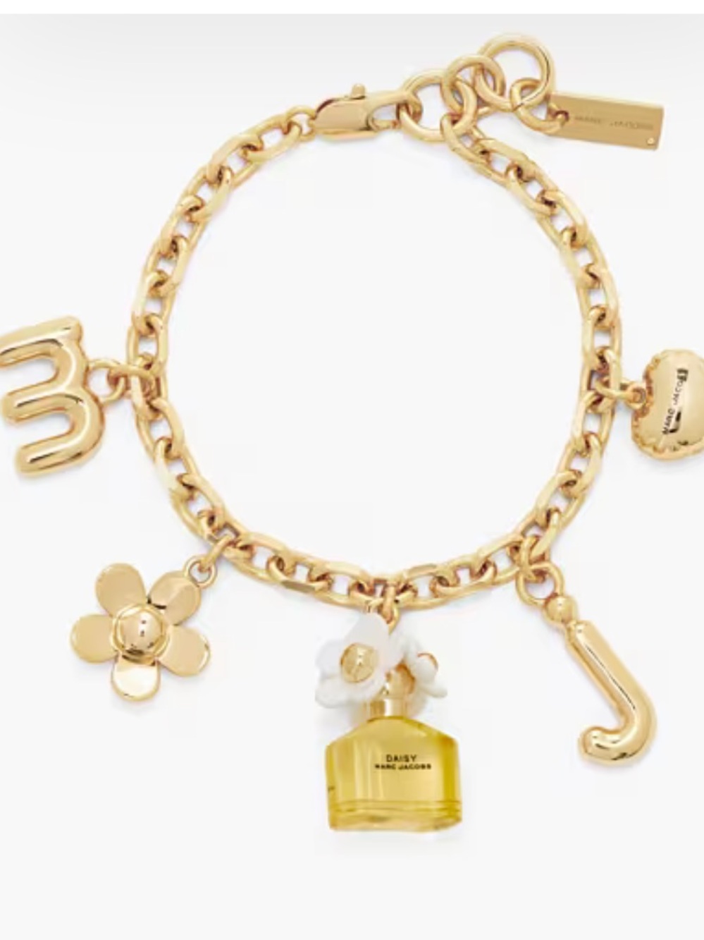 Marc Jacobs gold Charm Bracelet with Flower & Perfume Bottle Charm